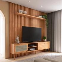 Rack e Painel para TV c/ Led 1 Porta c/ Palha Natural Freijó Rack e Painel para TV c/ Led 1 Porta c/ Palha Natural Freijó