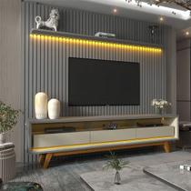 Rack E Painel Ripado Para TV Até 85 Led Nobre 230 Com Pés Cinza/Off White - Gelius Rack E Painel Ripado Para TV Até 85 Led Nobre 230 Com Pés Cinza/Off White - Gelius