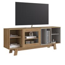 Rack Emovell B161 2 Portas 4 Nichos Para TV 65 Polegadas 162cm MDP Mel e Fume Design Ripado