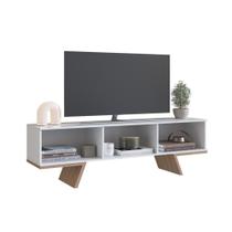 Rack Emovell Nobu 2 Portas 1 Nicho para TV 60" 156cm MDP Branco e Montana com Pés de Madeira Rack Emovell Nobu 2 Portas 1 Nicho para TV 60" 156cm MDP Branco e Montana com Pés de Madeira