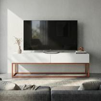 Rack Eros 140cm Minimalista e Moderno Com 2 Gavetas Organizadoras E Base Metálica Cor:Branco/Cobre