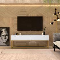 Rack Eros Estilo Industrial 140cm Sala Estar Branco/Dourado