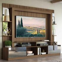 Rack Estante c/ Painel TV 65" e Espelho Oslo Multimóveis Madeirado/Branco