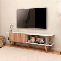 Rack Estante Tv Sala Pé Madeira Organizador Aparador Branco