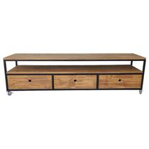 Rack Estilo Industrial com 3 Gavetas e 4 Rodízios - Ferro e Madeira Rack Estilo Industrial com 3 Gavetas e 4 Rodízios - Ferro e Madeira