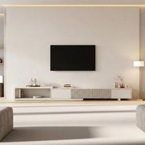 Rack Extensível Ripado com Painel TV 86 Polegadas 360x250cm Aruá CabeCasa MadeiraOriginals Off White