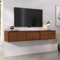 Rack Flutuante 175 cm TV 75 Madeira 2 Portas 2 Gavetas Castanho Simona