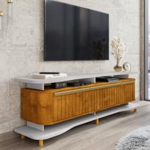 Rack Frisado para TV Até 75 Polegadas 3 Portas com Pés de Madeira Maciça Guarapari Bechara