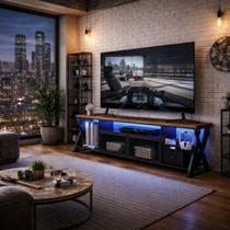 Rack Gamer Com Led Estilo Industrial Mesa para Televisão Tv Cor:Preto com Mel