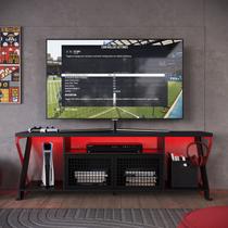 Rack Gamer Estilo Industrial para Tv até 60 com Iluminação em Led RGB P1033 Placa e Ponto Vermelho/Preto