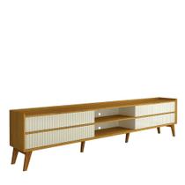 Rack Gelius Magnifico 4 gavetas com detalhes ripado largura de 212 cm pés de madeira maciça naturale OFF White