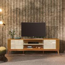 Rack Grécia 2 Portas 200cm TV 75 Polegadas Ripado Lateral