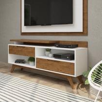 Rack Happy com 2 Gavetas e 3 Nichos em Madeira/MDF - Branco/Garapa