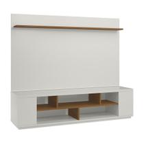 Rack Heloísa 2 Portas e Painel Lívia C03 150 cm - Laca Off White/Caramelo - Amarena Móveis