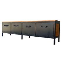 Rack Industrial de Madeira Tonalidade Castanheira e Ferro em Preto com 4 Gavetas