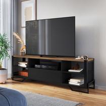 Rack Industrial para TV até 60 Polegadas 183cm 1 Gaveta e Laterais Teladas P1017 Preto Mel