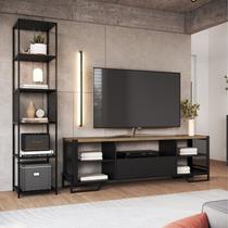 Rack Industrial para TV até 60 Polegadas 5 Nichos com Estante Telada Preto
