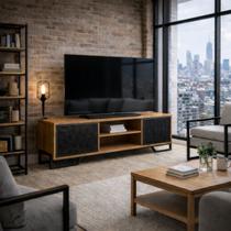 Rack Industrial Telado para TV até 60 Polegadas com Portas Metálicas Estrutura em Aço