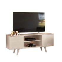 Rack Lisboa para TV Até 55 Polegadas 136cm MDF MDP com Portas Deslizantes Nicho e Passa Fios Design Moderno Calacata Off White