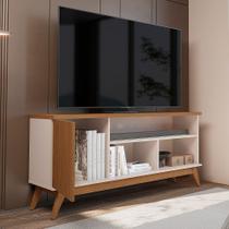 Rack Malbec Wood 1,36m Off White e Freijó para Tv com Nichos e Estilo Sofisticado Rack Malbec Wood 1,36m Off White e Freijó para Tv com Nichos e Estilo Sofisticado