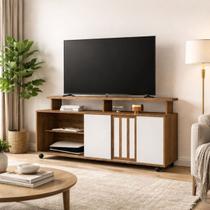 Rack Max para TV 50 Mel e Areia Porta Deslizante e Rodízios