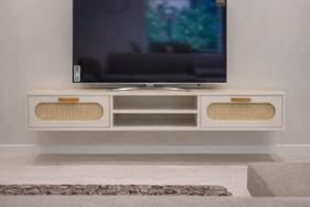 Rack MDF Santorini Suspenso 2 Gavetas Espaçosas Alta Qualidade 1.80m Com Prateleira