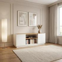Rack Moderno MDF 107cm Portas Design e Base com Rodapé Branco/Naturale