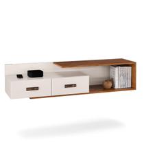 Rack Nicho Bancada Suspenso Aéreo de Parede Sala de Estar Tv 60 Polegadas 2 Gavetas Decoração Organic Offwhite/Freijó
