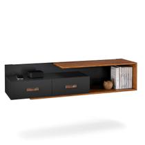 Rack Nicho Bancada Suspenso Aéreo de Parede Sala de Estar Tv 60 Polegadas 2 Gavetas Decoração Organic Preto/Freijó Rack Nicho Bancada Suspenso Aéreo de Parede Sala de Estar Tv 60 Polegadas 2 Gavetas Decoração Organic Preto/Freijó