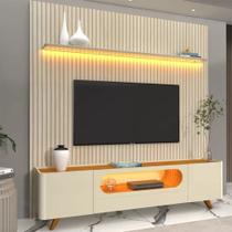 Rack Nobre 210 com LED e Pés Mad Off mais painel Nobre Ripado White Naturale Gelius