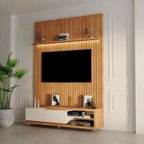 Rack Nobre com Painel Ripado para Tv até 75 Polegadas 250cmx184,5cm Evolution Marrom Carvalho Oro/Off White