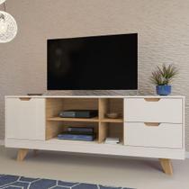 Rack Off White/carvalho Para Tv Até 60" 04 Portas 02 Gavetas Rack Off White/carvalho Para Tv Até 60" 04 Portas 02 Gavetas