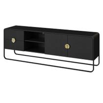 Rack Orgânico Luna Artesano 180 cm (larg) em MDP Nero Duas Gavetas Base Metal Preto