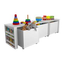 Rack Organizador Infantil Com Baús e Porta Livros E Carrinhos Kenji 100% MDF