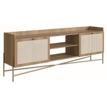 Rack Oslo Artesano 183 cm (largura) em MDP Cor Mel Palha Natural Duas Portas Base Metal