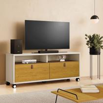 Rack p/ TV até 55" 100% MDF/MDP 2 Gavetas Nicho 5 Rodinhas Cor:OffWhite/Naturale