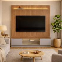 Rack Painel Led Tv 75 Pol. Bancada Prateleira Sala 2m Canela Rack Painel Led Tv 75 Pol. Bancada Prateleira Sala 2m Canela