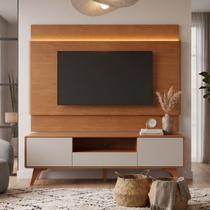 Rack Painel para Tv até 65 Polegadas com Led 100% Mdf Pés em Madeira Maciça Ares Branco Naturalle/Off Rack Painel para Tv até 65 Polegadas com Led 100% Mdf Pés em Madeira Maciça Ares Branco Naturalle/Off