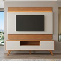 Rack Painel para Tv até 65 Polegadas com Led 100% Mdf Pés em Madeira Maciça Ares Branco Naturalle/Off White Rack Painel para Tv até 65 Polegadas com Led 100% Mdf Pés em Madeira Maciça Ares Branco Naturalle/Off White