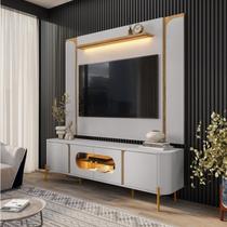 Rack Painel para TV até 75 Polegadas com LED 180cmx193cm Tvs 2 Portas Bege Off-White/Cinamomo Rack Painel para TV até 75 Polegadas com LED 180cmx193cm Tvs 2 Portas Bege Off-White/Cinamomo