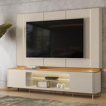 Rack Painel para TV até 75 Polegadas com LED MDF 239cmx200cm Santorini Branco Tauari/Off White Fosco