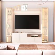 Rack Painel para TV até 75 Polegadas LED com Vidro Reflecta 100% MDF 259cmx219cm 2 Torres Vitoria Regia Yescasa Bege Off White