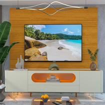 Rack Painel para TV até 84 Polegadas com 100% MDF 217cmx237cm Led 1 Gaveta 2 Portas Luminare Nobre Marrom Naturale/Off White