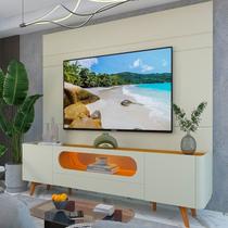 Rack Painel para TV até 84 Polegadas com 100% MDF 217cmx237cm Pés em Madeira Maciça Led 1 Gaveta 2 Portas Luminare Nobre Bege Off White/Naturale Rack Painel para TV até 84 Polegadas com 100% MDF 217cmx237cm Pés em Madeira Maciça Led 1 Gaveta 2 Portas Luminare Nobre Bege Off White/Naturale