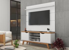 Rack + Painel PR 1.40m Estilo Retrô Para TV Até 55'' Cor Branco / Cinamomo - PT