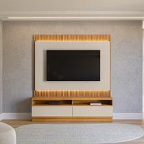 Rack Painel Ripado para TV até 70 Polegadas com LED MDF 180cmx198cm São Paulo Branco Tauaria/Off White Fosco Rack Painel Ripado para TV até 70 Polegadas com LED MDF 180cmx198cm São Paulo Branco Tauaria/Off White Fosco
