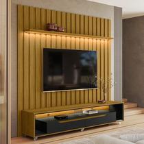 Rack Painel Ripado para TV até 70 Polegadas LED MDF 177cmx218cm London e Loop com Rodízios Marrom Cedro/Freijó/Preto Rack Painel Ripado para TV até 70 Polegadas LED MDF 177cmx218cm London e Loop com Rodízios Marrom Cedro/Freijó/Preto