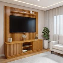 Rack Painel Ripado para TV até 75 Polegadas com LED 100% MDF 183cmx250cm Sem Paris Arezzo Marrom Naturalle