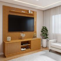 Rack Painel Ripado para TV até 75 Polegadas com LED 100% MDF 183cmx303,5cm Paris Arezzo Marrom Naturalle Rack Painel Ripado para TV até 75 Polegadas com LED 100% MDF 183cmx303,5cm Paris Arezzo Marrom Naturalle