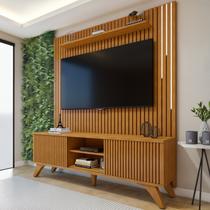Rack Painel Ripado para TV até 75 Polegadas com LED 100% MDF 183cmx303,5cm Pés em Madeira Maciça Gaia Paris Marrom Naturalle Rack Painel Ripado para TV até 75 Polegadas com LED 100% MDF 183cmx303,5cm Pés em Madeira Maciça Gaia Paris Marrom Naturalle